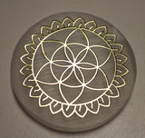 selenite plate with metal overlay