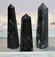 black tourmaline towers. 3-3.5in or 8-9cm in height. $25.00 per piece 