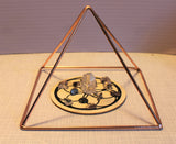 copper pyramid Size is 6x6 inches around and 4 inches in height.  Cost 25.00 dollars