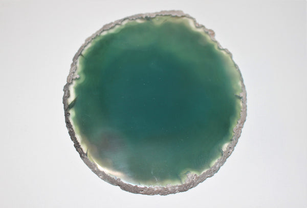 colour enhanced green agate slice. Size-3.5 inches or 9cm round . Cost 24.00 dollars