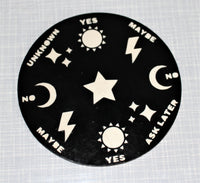 hand made round pendulum boards are small and compact. The size is 3 inches or 8cm round. $15.00