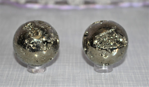 pyrite spheres approximately 1.5cm or 3.5cm in diameter. $50.00 per piece 