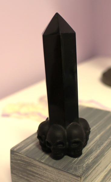 Black obsidian skull tower
